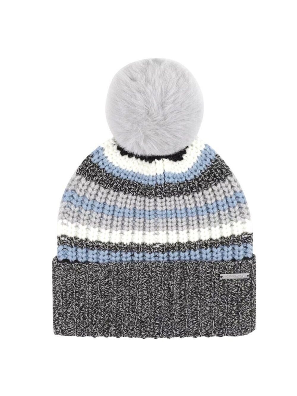 MICHAEL KORS WOMEN'S CHAMBRAY STRIPED RIBBED-CUFF BEANIE HAT